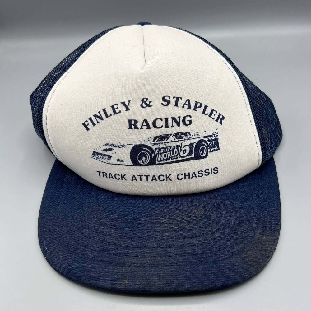 Vintage‎ Finley & Stapler Racing Trucker Hat Men White Blue Xpres Caps Snap Back